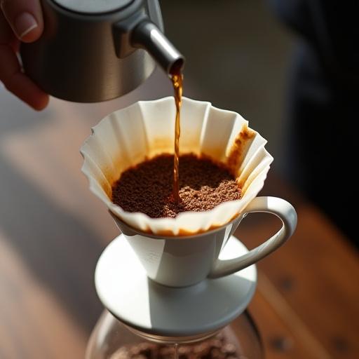 Nahaufnahme einer V60-Filterkaffee-Zubereitung.